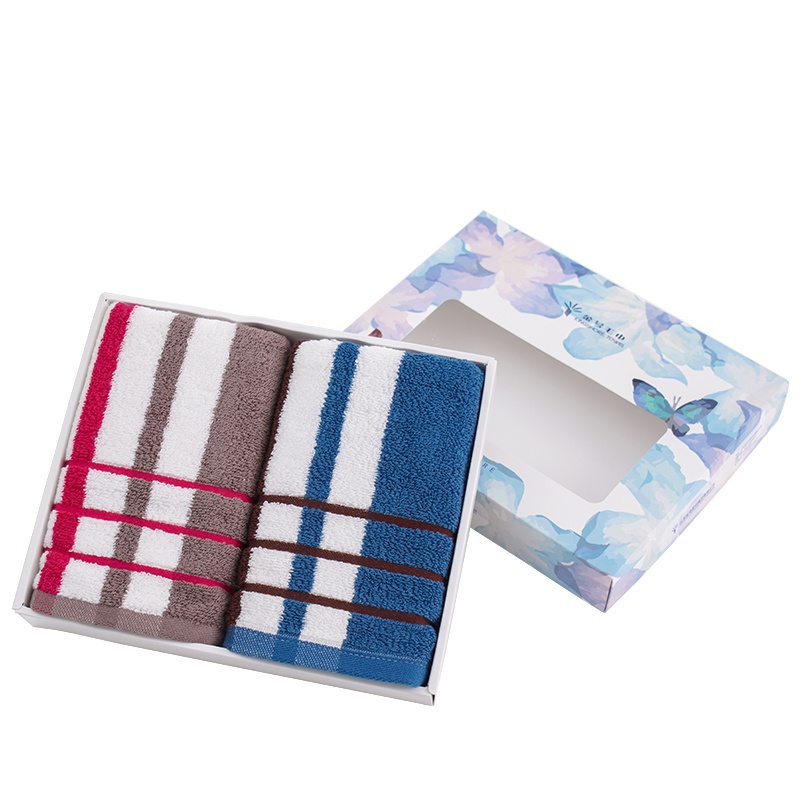 金号A类英伦风纯棉洗脸巾毛巾2条装礼盒GB1030高档礼盒 柔软舒适 居家生活 节日送礼 吸水耐用