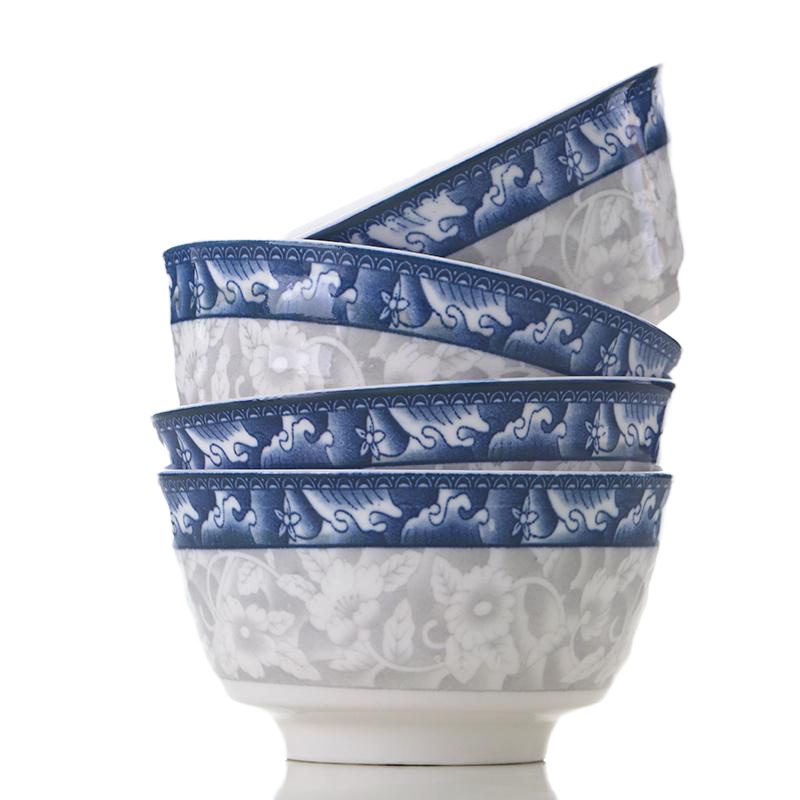 青花瓷碗10只景德镇家用骨瓷碗套装吃饭碗面碗餐具可微波 FENGHOU 青花瓷6英寸面碗2只装