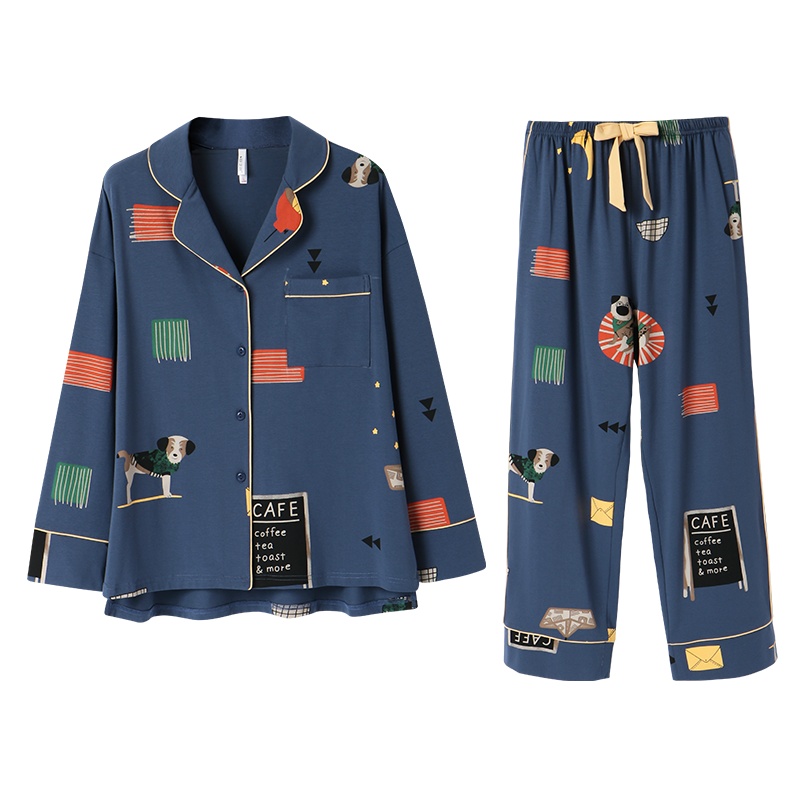 安之伴睡衣女春季长袖韩版卡通开衫套装全棉可外穿女士家居服套装