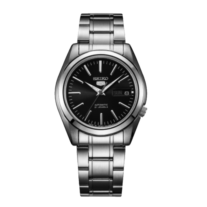 精工(SEIKO)手表 5号系列自动机械表日本原装商务休闲防水双历男士时尚腕表黑盘钢带 SNKL45J1