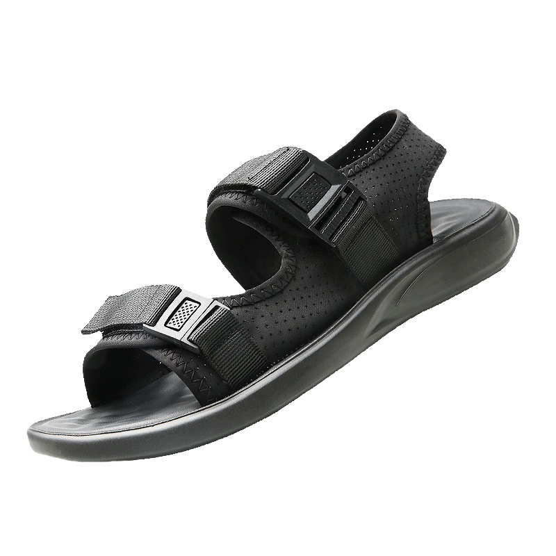 牧伦奴仕(MULUNUSHI)新款夏季休闲沙滩鞋男士凉鞋时尚莱卡透气网布凉拖鞋青年户外轻便休闲鞋男鞋潮黑58019-8