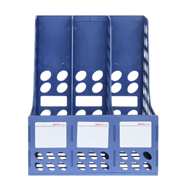 得力 9843 三联镂空桌面文件框 三栏带标签稳固文件栏/文件筐资料框 蓝色