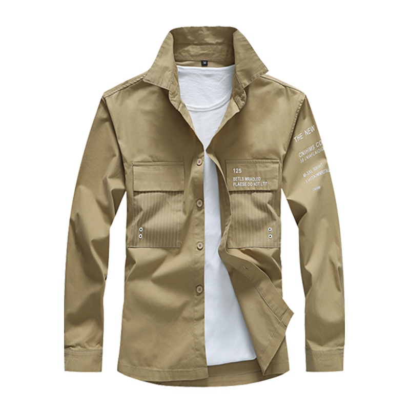 简号长袖衬衫男修身纯棉飞行衬衫军迷工装大码男装印花衬衣男多口袋上衣 CG1906