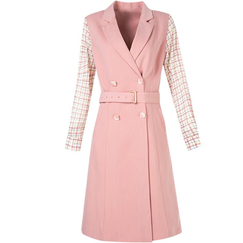 晚白2021春季新品时尚简约格子修身显瘦长袖西装裙淑女连衣裙女