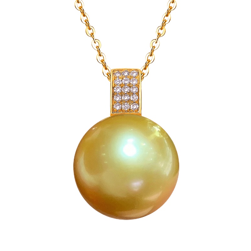 [Fan xin Ge]18k金镶钻天然海水南洋金珠吊坠 单颗珍珠项链女年轻款 时尚正品