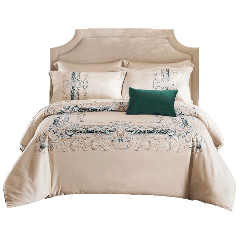 维科家纺全棉60支长绒棉贡缎欧式印花四件套1.8米床被套床单