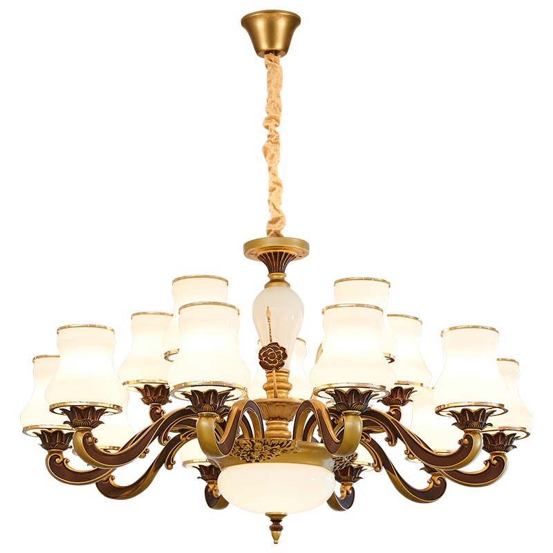 夕牧 新中式吊灯客厅卧室餐厅书房灯饰别墅大厅灯具新款古铜色现代中国风复古饭厅酒店茶楼大灯古典玉石灯饰套餐全屋搭配套装