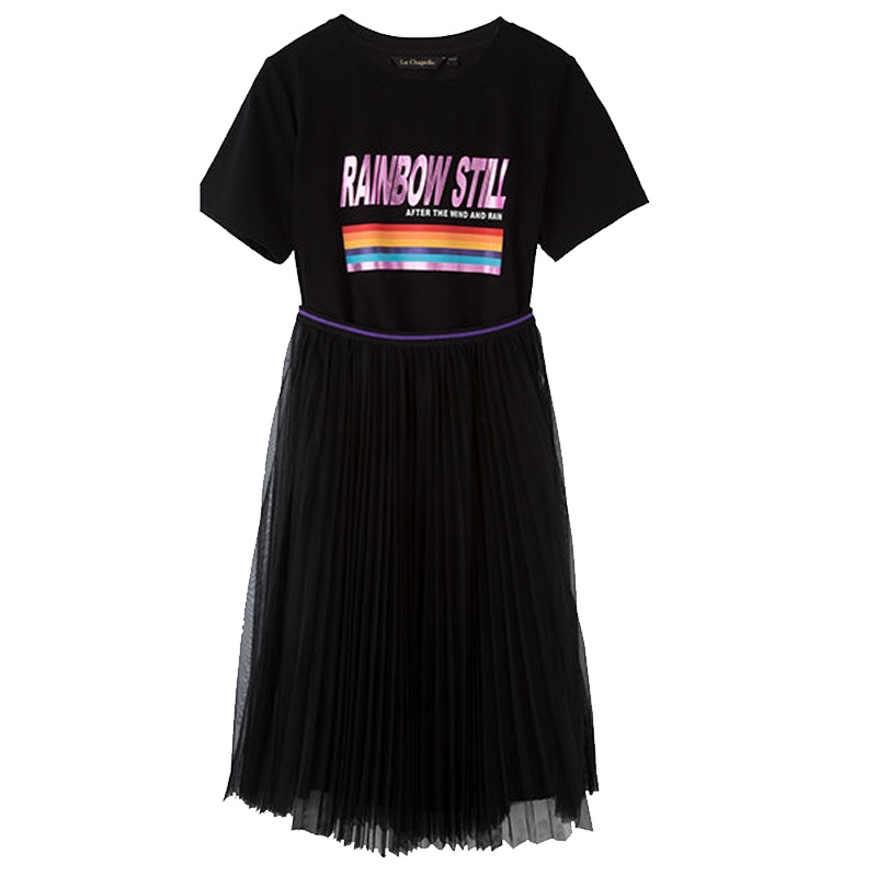 拉夏贝尔春季洋气网红轻熟风两件套装内搭半身裙中长百褶纱裙10017651