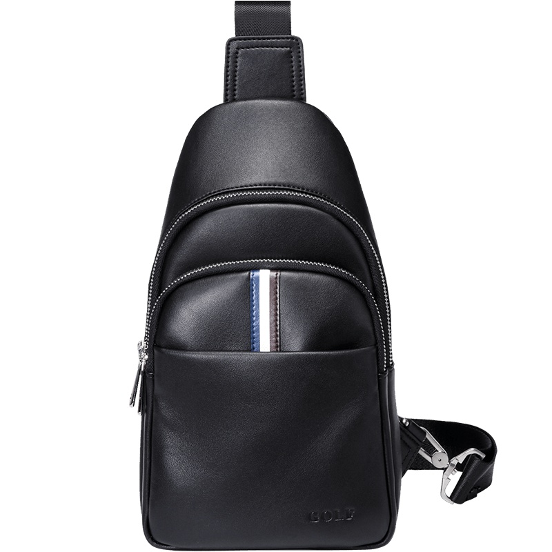 高尔夫GOLF头层牛皮男士胸包多功能胸包男时尚休闲单肩包潮流斜背包