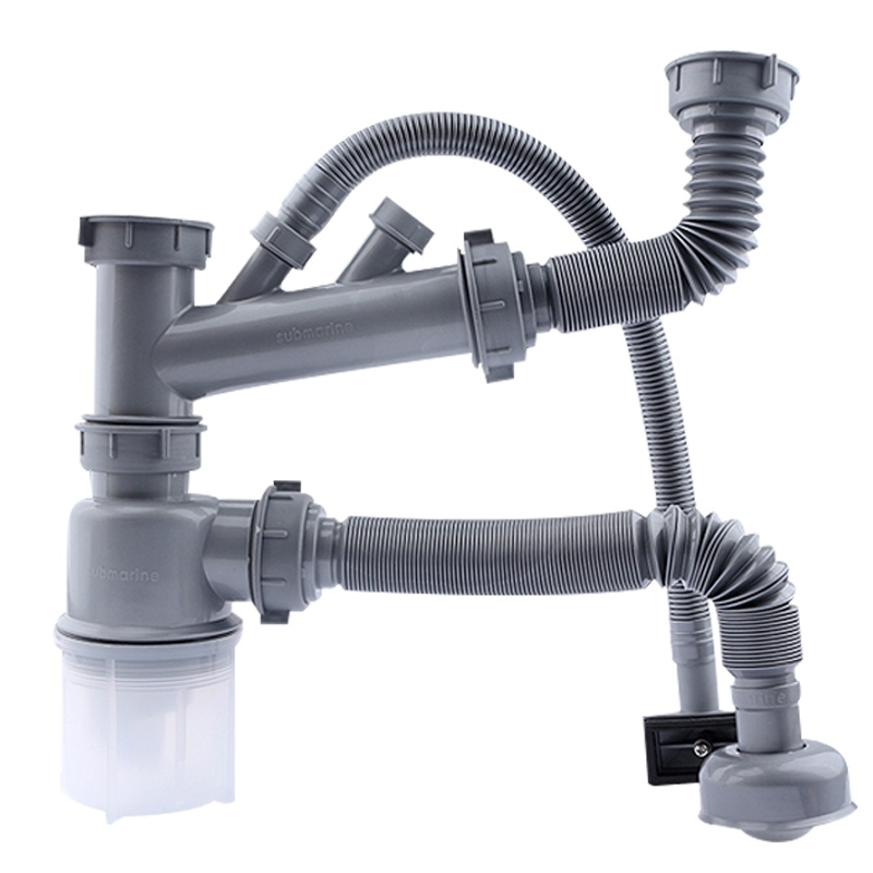 潜水艇厨房省空间靠墙款下水管水槽下水器洗碗池下水双槽单槽 含 140提篮 厨房下水器CSQ-2