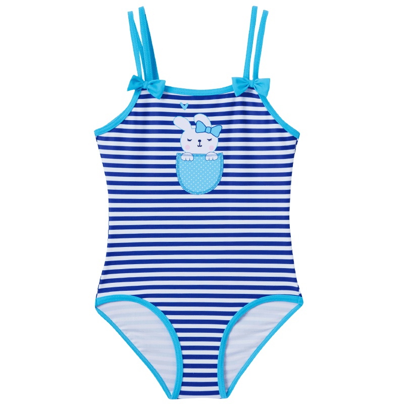 号手儿童游泳衣女孩连体三角女童游泳装备小中童可爱吊带温泉泳装