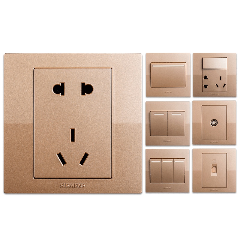 西门子(SIEMENS)开关电源插座面板悦动香槟金五孔USB一开带16A空调86型家用墙壁暗装