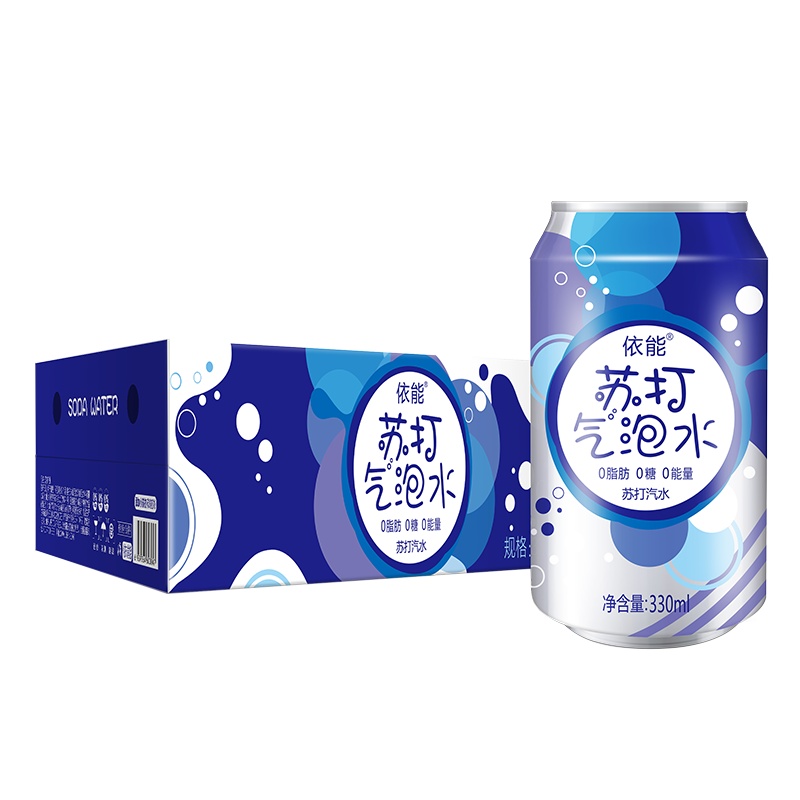 依能苏打水汽水 饮料气泡水 0糖0能量弱碱性水饮品 原味330* 24罐 整箱装