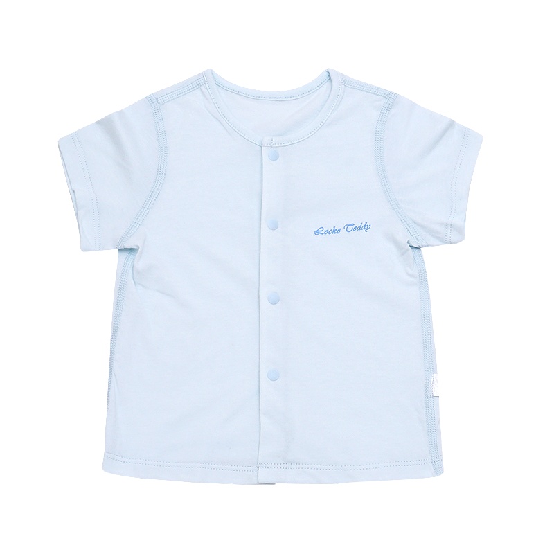 洛克泰迪儿童纯棉T恤宝宝开胸短袖男童女童前开衬衫可爱