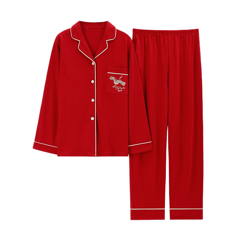 猫人大红色纯棉情侣睡衣本命年结婚男女士开衫家居服套装