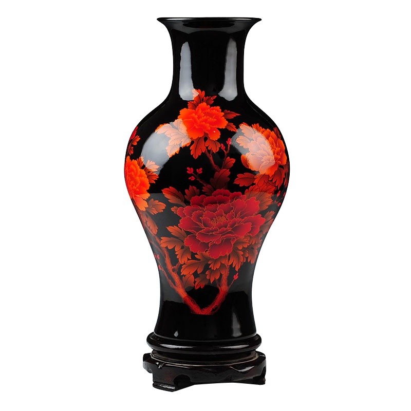 彩帮景德镇陶瓷器花瓶 现代家居客厅工艺品摆件黑色鱼尾