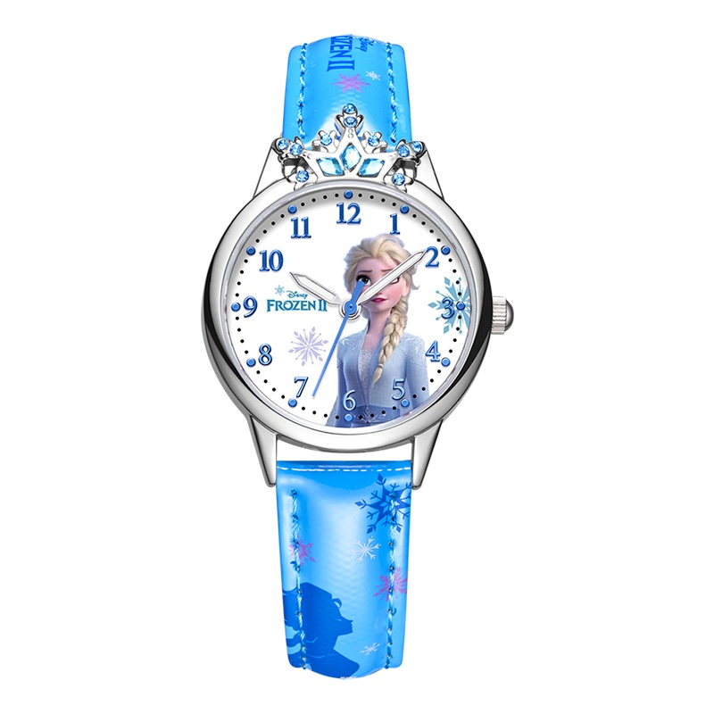迪士尼(Disney)儿童手表女孩女童学生手表女冰雪奇缘艾莎公主少女表韩版简约夜光皮带防水石英表