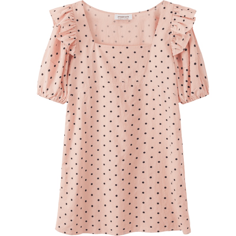 OtherMix荷叶泡泡袖连衣裙女2021年夏季新款方领高腰波点短袖裙子