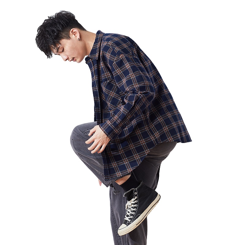唐狮加绒格子衬衫秋冬男士加厚保暖长袖衬衣学生休闲百搭寸衫上衣
