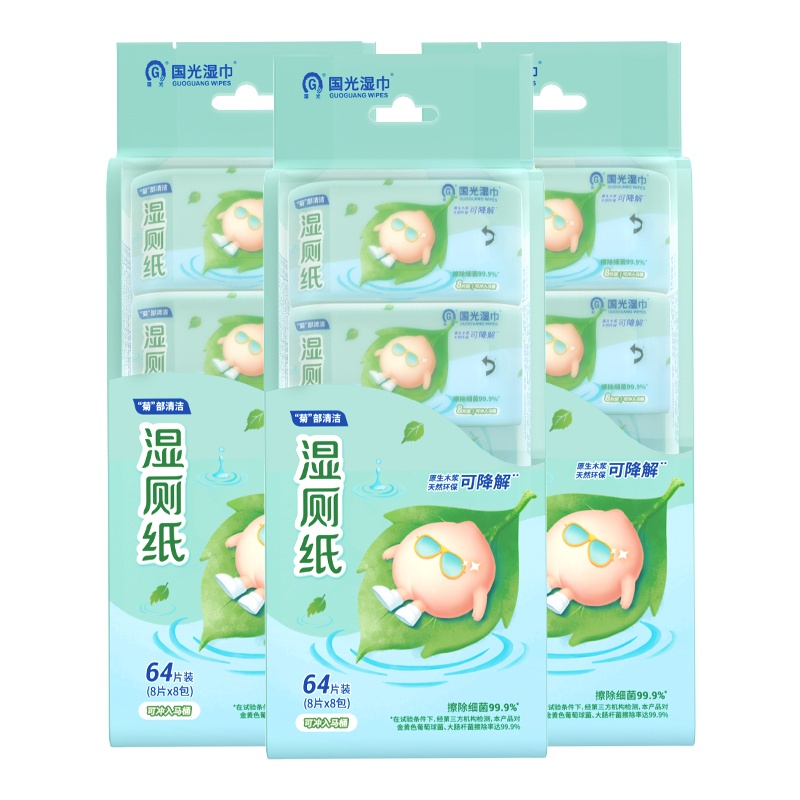 国光纯水湿厕纸8片*8包*3提私处清洁湿巾擦屁股可冲散迷你便携湿厕纸