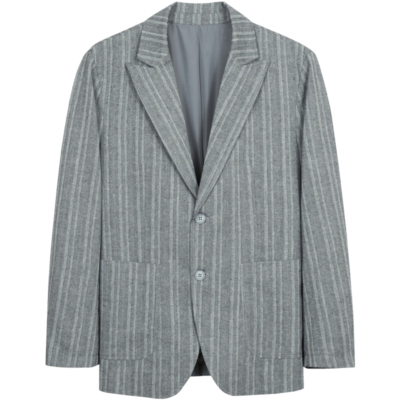 千纸鹤男装外套2020春季新款时尚休闲灰色条纹西装套装男35217