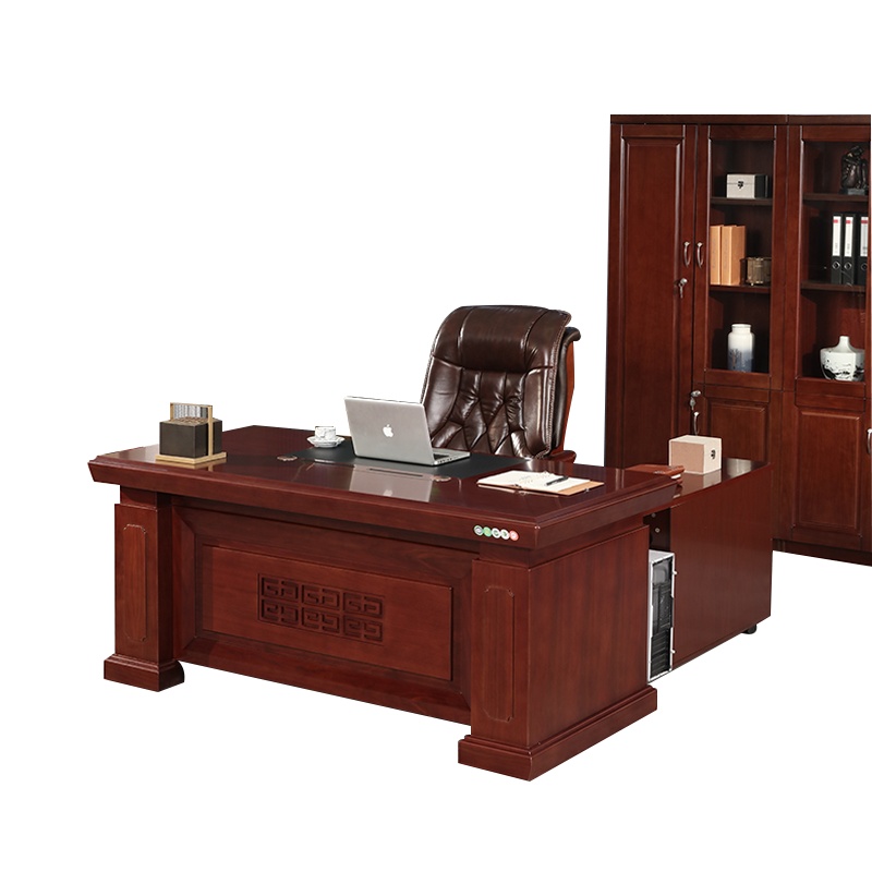 全简老板桌油漆办公桌总裁主管桌实木贴皮经理桌大班台含侧柜小吊柜