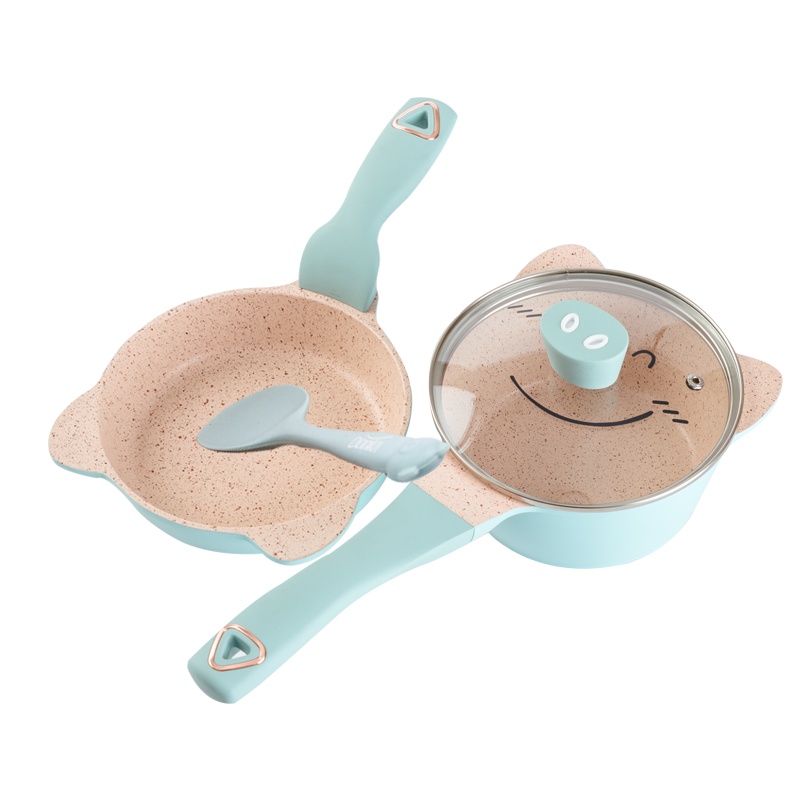 迪迪尼卡(Didinika)猪猪侠宝宝辅食锅蒸锅奶锅煎煮多功能一体锅麦饭石不粘锅婴儿煮粥奶锅套锅