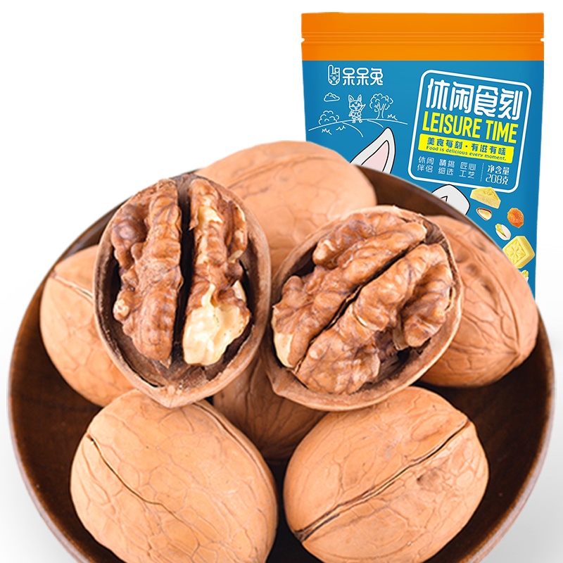 呆呆兔纸皮核桃208g 薄皮核桃2019年新货新核桃薄壳 散装坚果原味干核桃