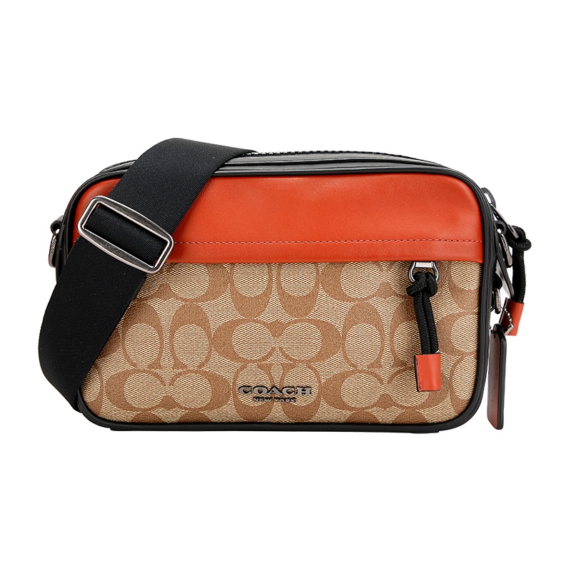 COACH 蔻驰 奢侈品 男士卡其橘色人造革配皮单肩斜挎包 F83133 QBPKF