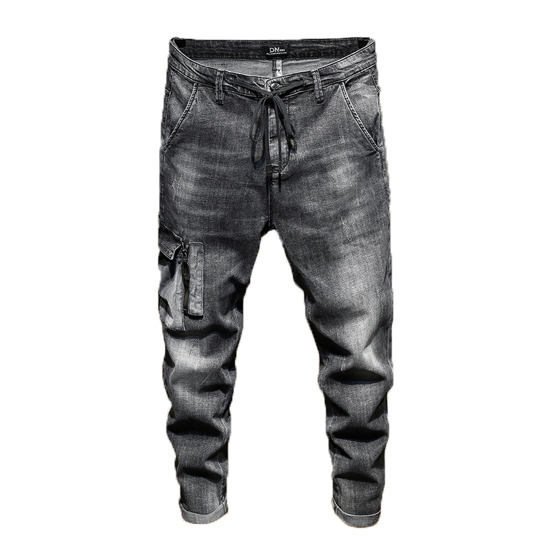 超音狼春夏款 修身拉链口袋工装九分牛仔裤CD-D062