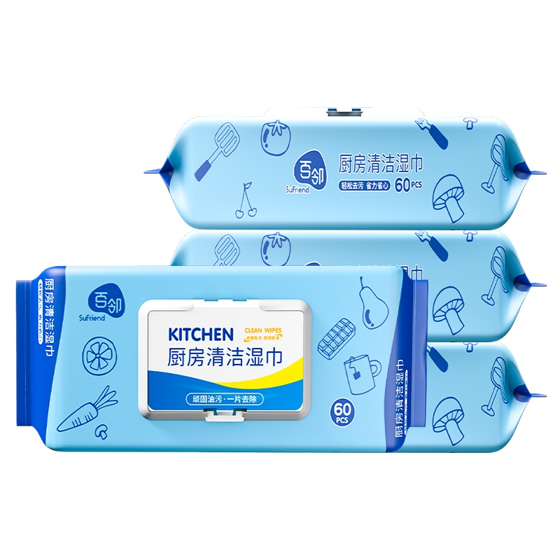 百邻 厨房用纸 厨房湿巾60片*8包 免洗去油 清洁厨房\油烟机 厨房湿纸巾