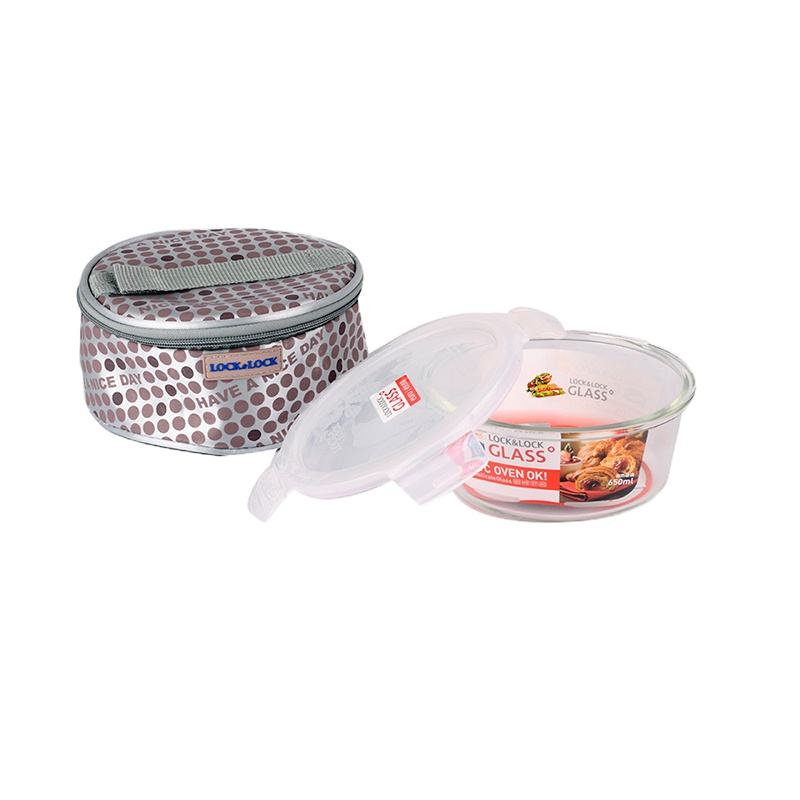 乐扣乐扣(LOCK&LOCK) 乐扣乐扣耐热玻璃保鲜盒提袋组合(圆碗+勺子)LLG904FU
