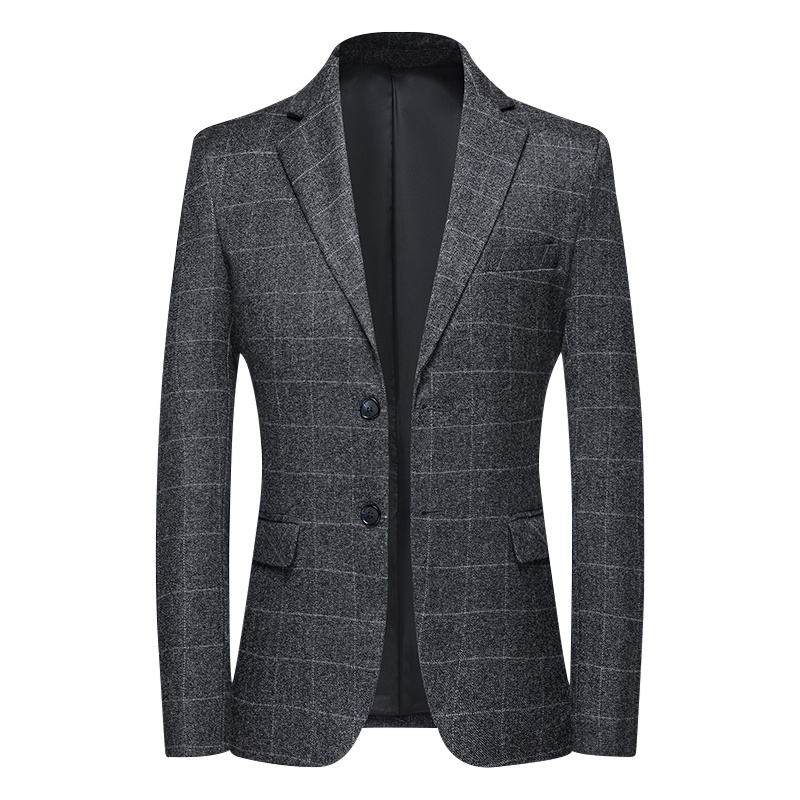 春秋季男士西服时尚中青年格子小西装春装商务正装上衣外套 SQL19022