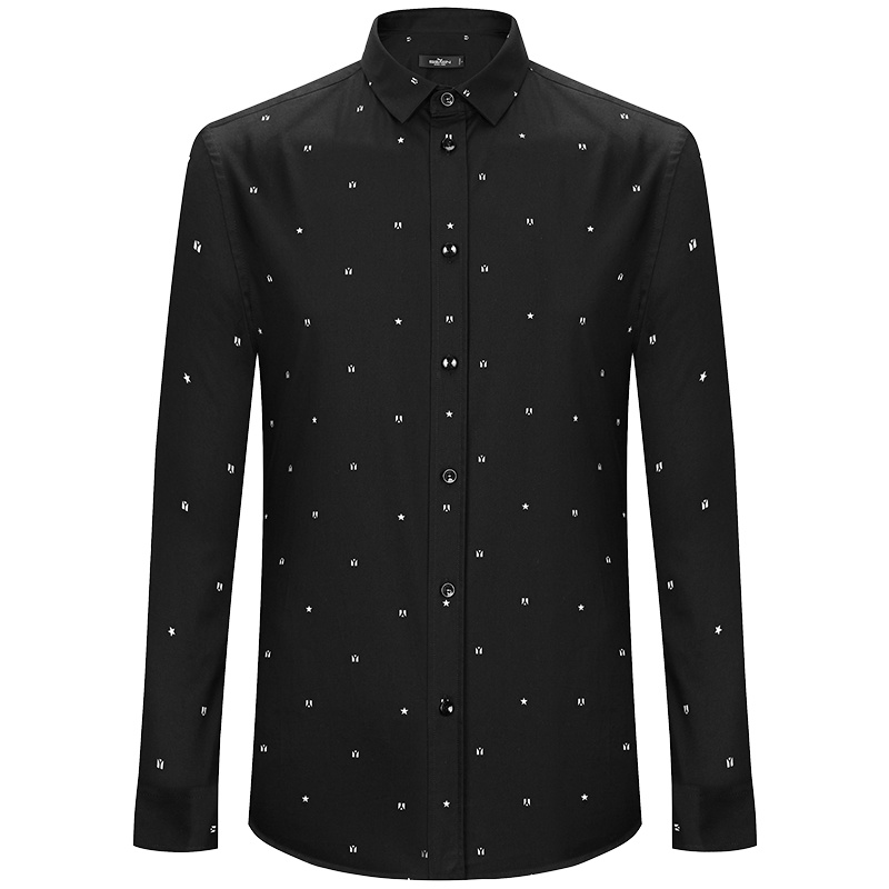 柒牌SEVEN男装长袖衬衫时尚商务翻领波点休闲衬衣