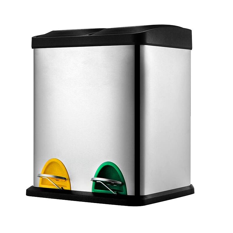 飞达三和 不锈钢分类垃圾桶办公室干湿分类垃圾桶家用双筒垃圾桶16L