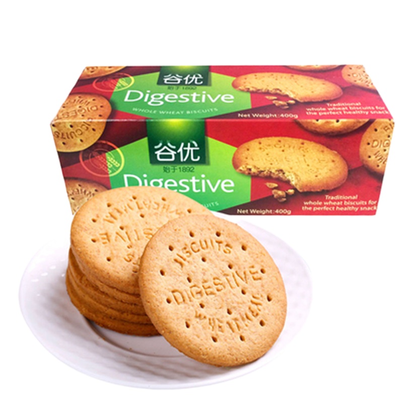 西班牙进口谷优消化饼干400g*5盒 酥性粗粮纤维硬饼干零食