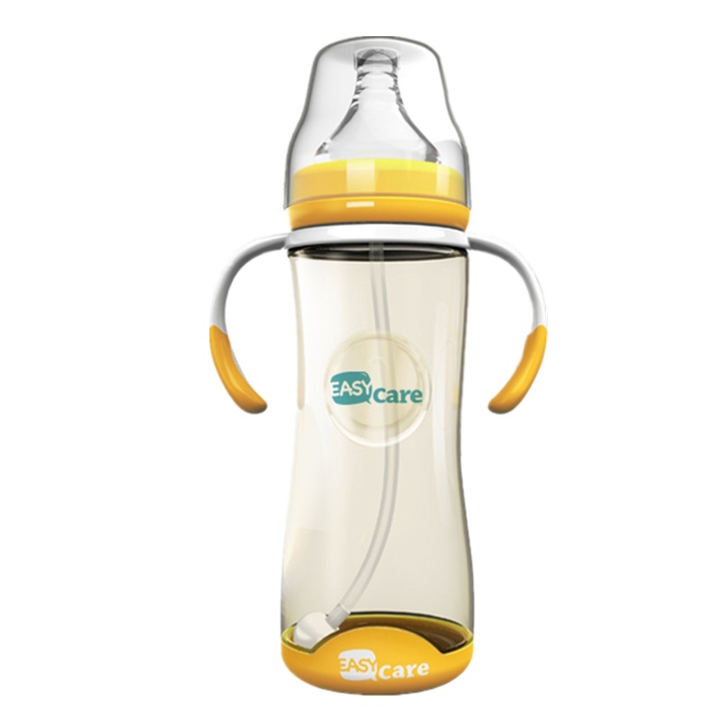 伊斯卡尔婴儿PPSU奶瓶宝宝吸管奶瓶新生婴儿宽口防摔感温变色奶瓶320ml黄色