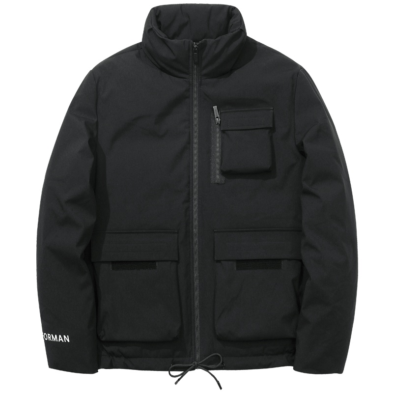 千纸鹤男士黑色短款立领羽绒服2019年冬季休闲工装外套60155