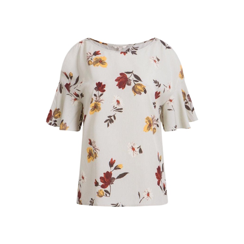 【福利款】拉夏贝尔拉贝缇雪纺衫女春小心机宽松显瘦短袖学生喇叭袖60005031