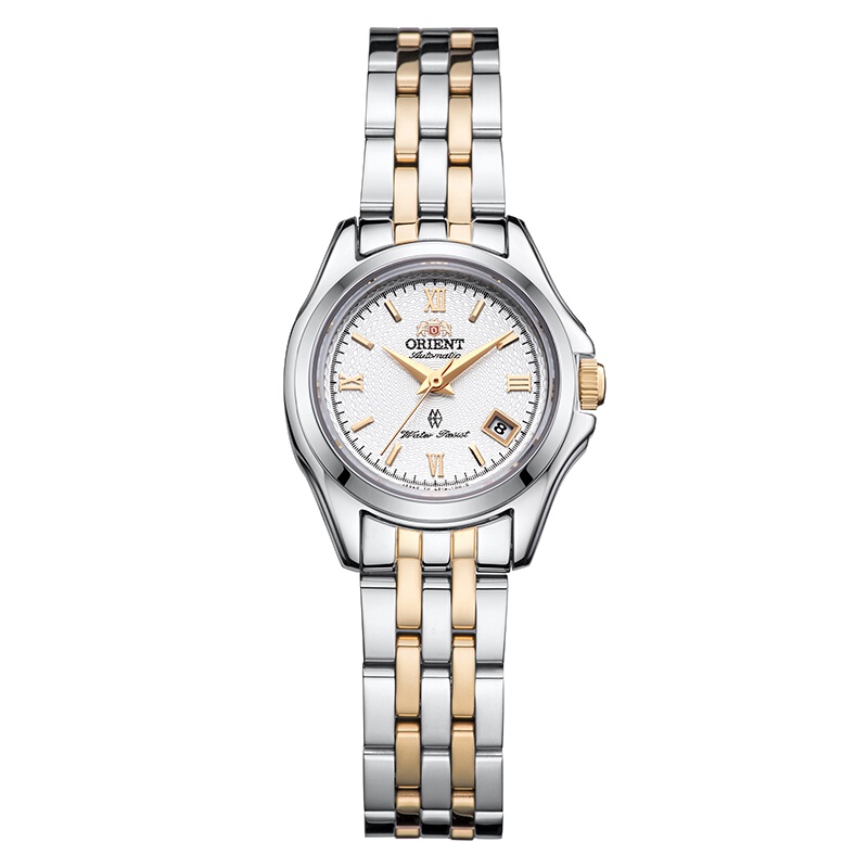 东方双狮(ORIENT)女表全自动机械表日历背透50米防水机械表男士女士情侣手表七夕礼物送女友 [间金白色表盘]SNR1