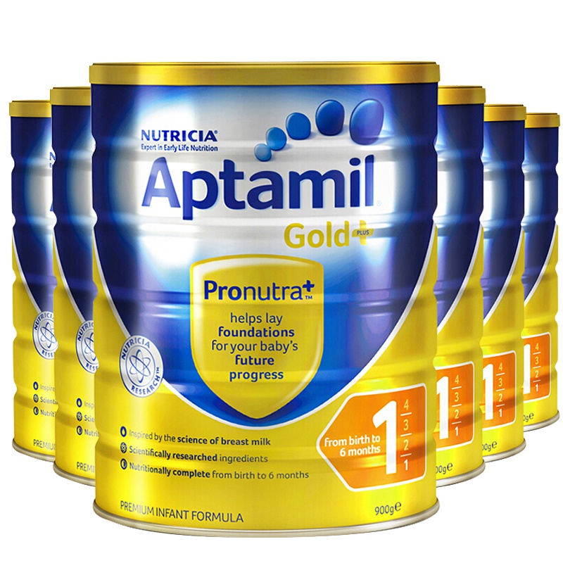 【恢复接单 需身份证】澳洲进口Aptamil新西兰爱他美金装婴儿奶粉1段0-6月900g*6罐
