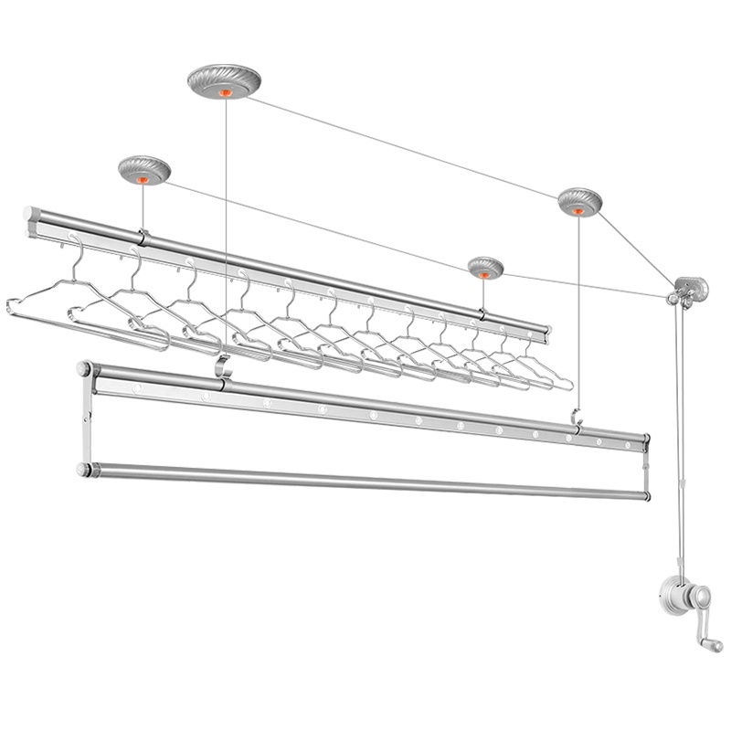 EMOED美时美克手摇晾衣架阳台双杆式家用升降晒被子手动三杆升降晾衣架