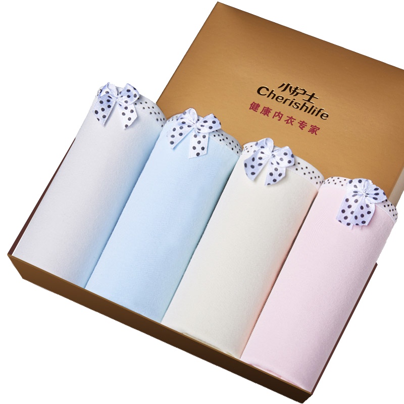 小护士女士内裤纯色棉质可爱小猫内裤女4条混色礼盒装JMN102