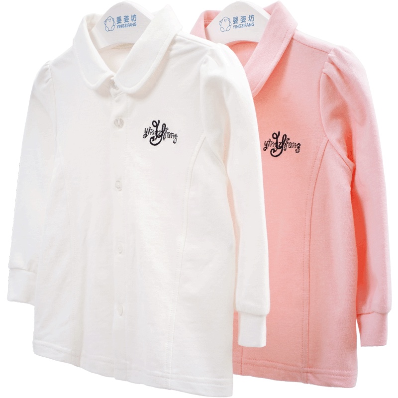 秋季新款女童时尚简约纯色长袖翻领单排扣打底衬衫 韩版