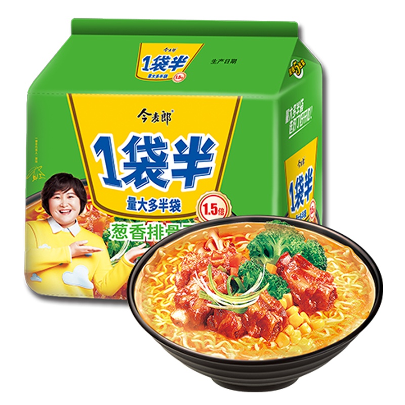 今麦郎1袋半方便面葱香排骨味泡面140g*5袋 大块面泡面5连包联包方便速食