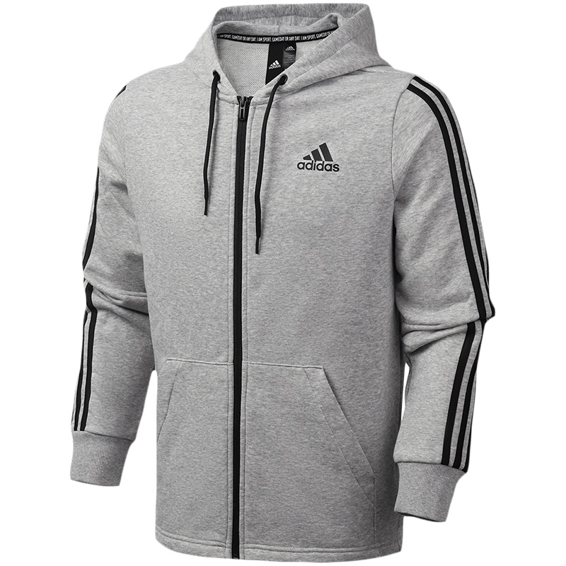 阿迪达斯男服夹克外套三条纹连帽开衫休闲运动服DQ1454