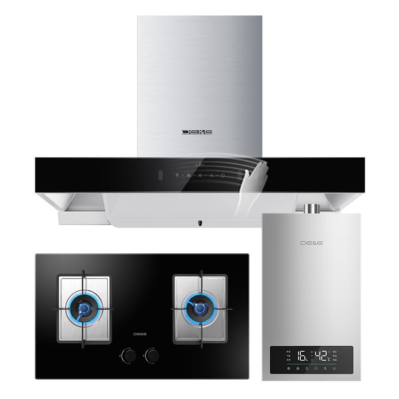 德意(DE&E)T6系列挥手自清洁 欧式环吸抽油烟机燃气灶具套装 燃气热水器 烟灶热三件套 825A+301A+531L