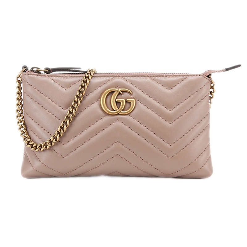 [畅享]GUCCI 古驰 GG Marmont 女士灰粉色牛皮V形设计迷你链条单肩斜挎包 443447-DRW1T-57