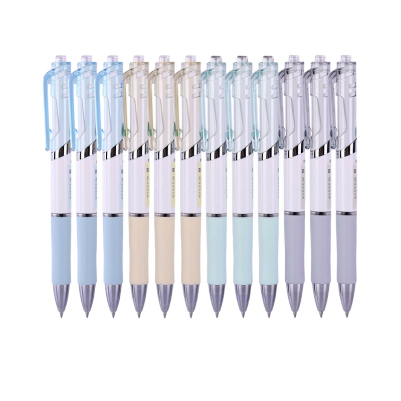 得力S11 按动中性笔签字笔水笔黑色碳素笔学生办公 0.5mm 彩色杆黑色12支/件 4件装(单位:件)