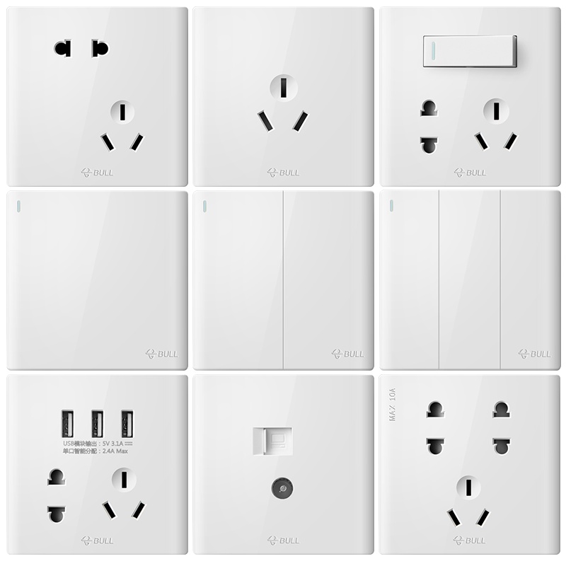 公牛大板无边框装饰G25带开关一开usb五孔面板86型暗装家用电源墙壁插座5孔